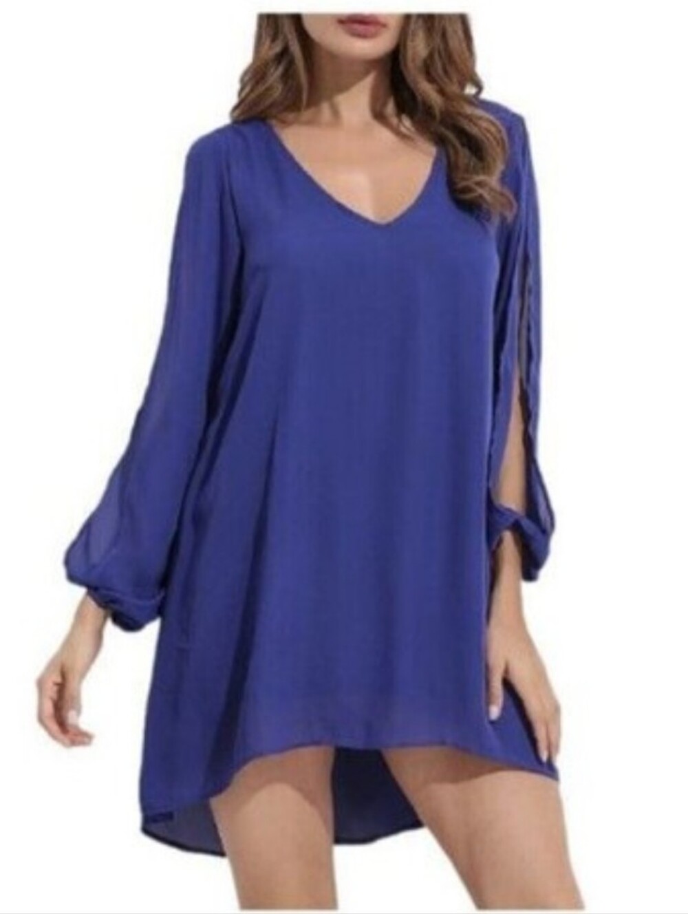 NWOT Tobi Cobalt Blue Exposed Split Sleeve Tunic Shift Dress Mini XSmall